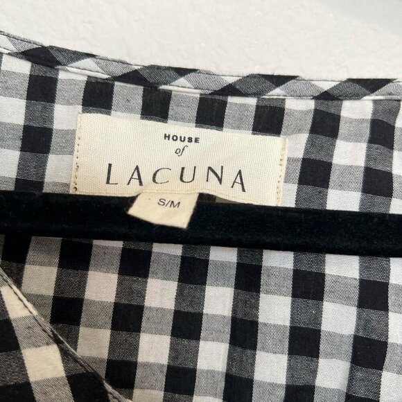House Of Lacuna Gingham Cotton Yarn Dyed Blouse S/M Loose Fit Balloon Sleeve - Picture 2 of 4